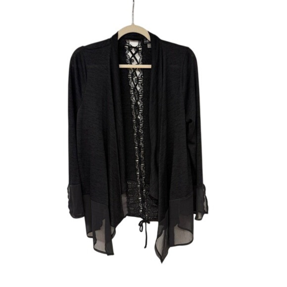 August Silk Womens Black Lace Up Cardigan  Large Boho Whimsygoth Witchy Festival